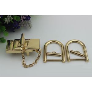 Light gold zinc alloy square metal shiny brand handbag clip lock