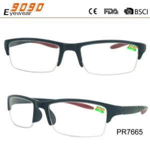 Fashionable reading glasses,power range +1.0 to +4.00,made of plastic frame,semi