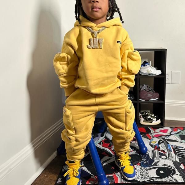 Buy 3d Embroidery Zip Up Hoodie And Cargo Pants Slim Fit Kids Sweatsuit Set at wholesale prices