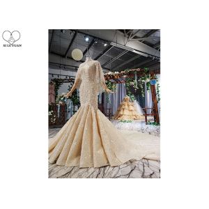 Sling Gold Tailor Made Prom Dresses Deep V Neck Lace Fishtail Beaded Shawl