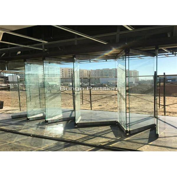 Pakistan Exhibition Show Room Folding Glass Partition Wall Under A Steel Beam Install