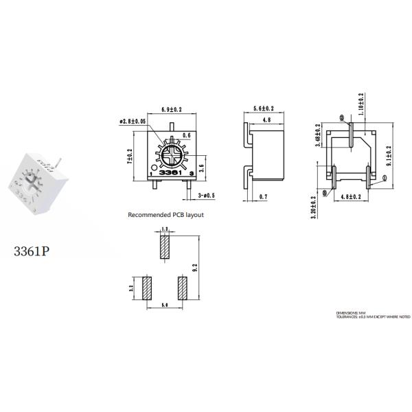 3361P 0.25W 1/4˝ Square Single Turn SMD Cermet Trimmer Trimming Potentiometer