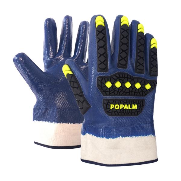 Buy Waterproof Breathable Comfortable Anti-Collision TPR Blue Nitrile Safety Cuff Labor Protection Gloves at wholesale prices