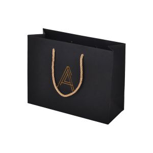 Hot Foil Stamping Custom Black Paper Bags With Handles 30x20x10cm