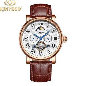 KINYUED wristwatches automatic men moon phase luminous tourbillon skeleton