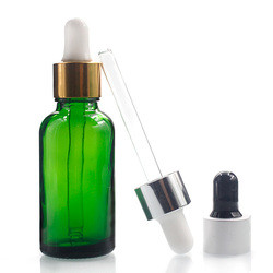 Custom 30ml Essential Oil Bottles Round Shape Green Dropper Bottles