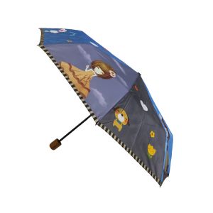 Digital Printing Manual Open pongee Wood Handle Umbrella