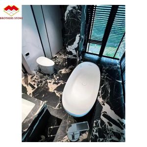 Polished Napoleno Black Marble Glossy Stone for Hotel Villa Long Wall Panel