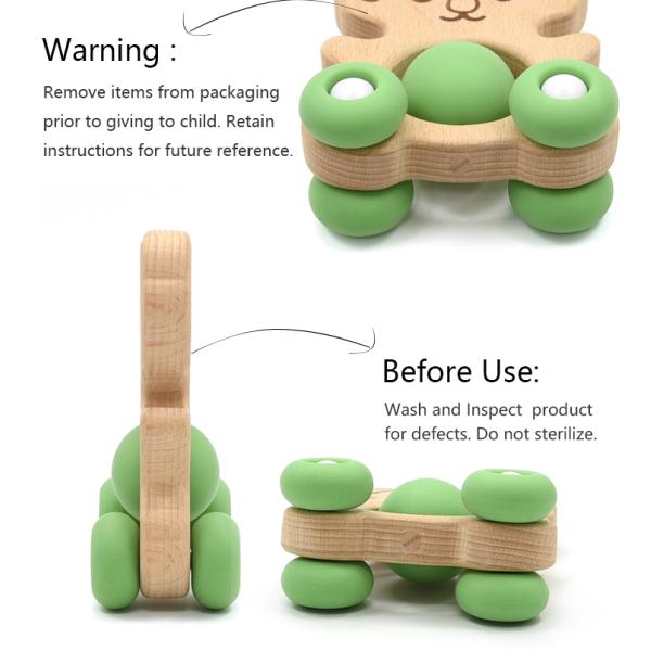 Educational Organic Beech pantone Color Baby Rattle Set Animal Shape