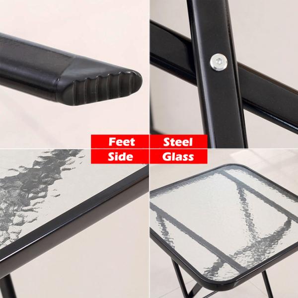 Metal Tempered Glass Folding Coffee Dining Table for Outdoor Camping Balcony Garden Patio