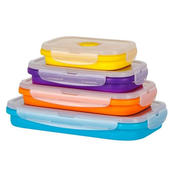 Buy Reusable Fun Healthy Kids Silicon Rubber Collapsible Microwave Folding Lunch Boxes at wholesale prices