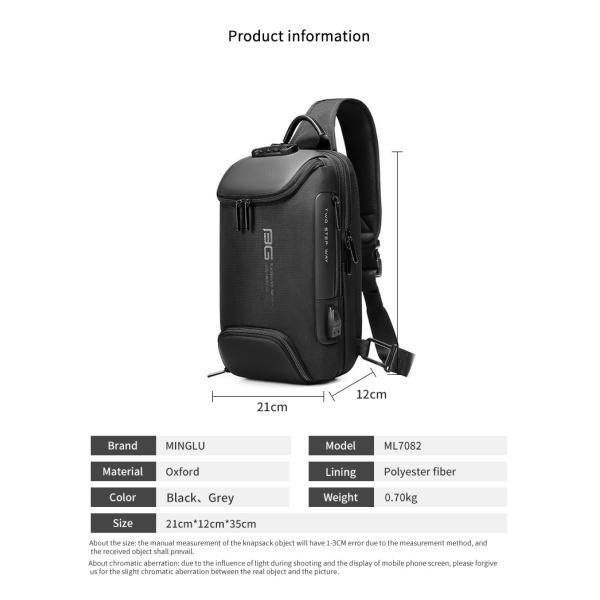 Lightweight Large Black Mens Sling Bag Guard Against Theft Durable