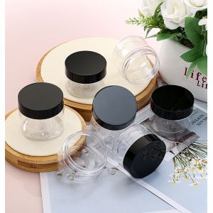 Plastic Jars Round Clear Cosmetic Container with Black Lids, Bagease Slime Jars