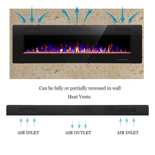 12 Bed Color Mode AJUNION 60 Inch Wall Mounted Silk Screen Printing Electric Fireplace