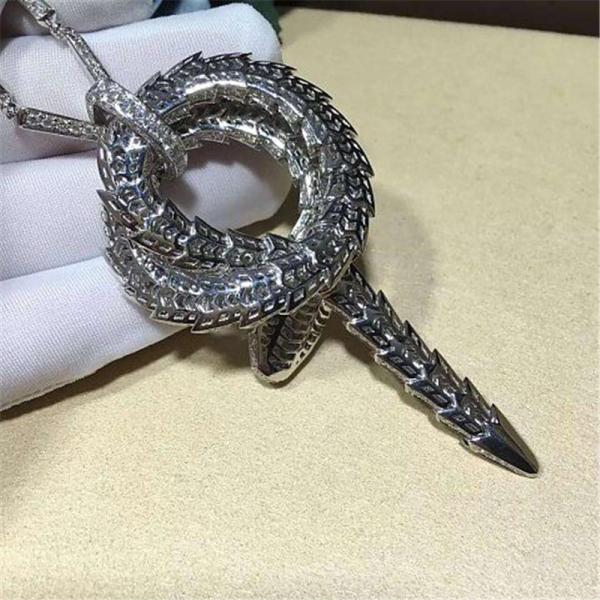 B Luxury jewelry factory high-qu Heavy diamond snake Necklace 18k gold white