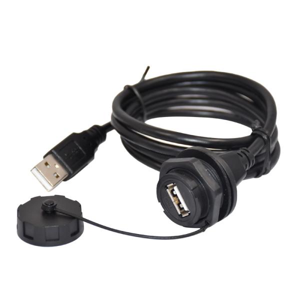 1.5A Waterproof Panel Mount Connector IP67 USB2.0 Male To Female Cable Assembly 1M