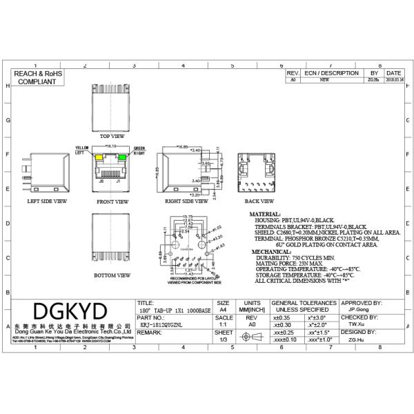 KRJ-1812QYGZNL Gigabit Magnetic modular Rj45 Lan Jack , 1000Mb Metal rj45 shielded connector