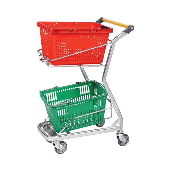 Buy Double Layers Supermarket Shopping Trolley For Grocery 100KG Loading at wholesale prices