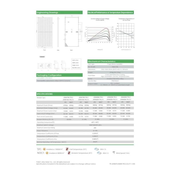 470W 475W Jinko Solar Panel 480W 485W 490W High Efficiency Solar Cells Solar Panel