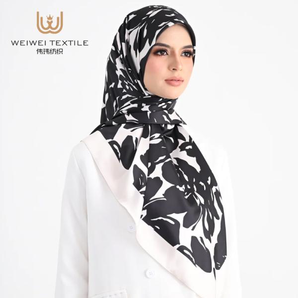 High Quality Printed Floral Satin Silk Hijab Breathable Tudung-Borong Bawal for Muslim Women and Girls Pour Femme Hijab