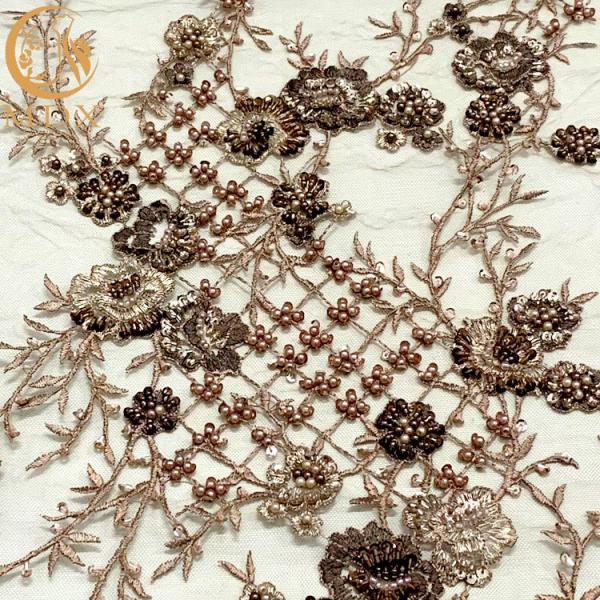 Embroidery Mesh 3D Beaded Lace Fabric French Style For Party Dress
