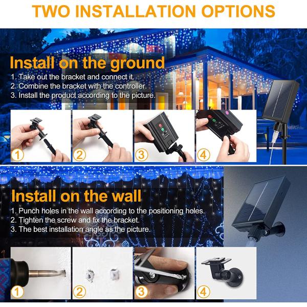 500 LED Weeding Solar Icicle Lights 600 LM With 2.8M Cable Decorations for Bedroom