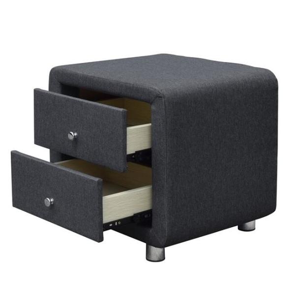 Modern Upholstered Fabric Bedside Table Linen Grey Velvet Nightstand 2 Drawers