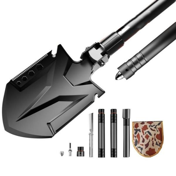 Buy Black Folding Multifunction Camping Shovel 8in Aluminum Alloy Straight Handle at wholesale prices