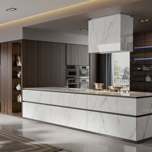 High-end Design Melamine Kitchen Cabinet CustomizationAnd Automatic Push-to-Open