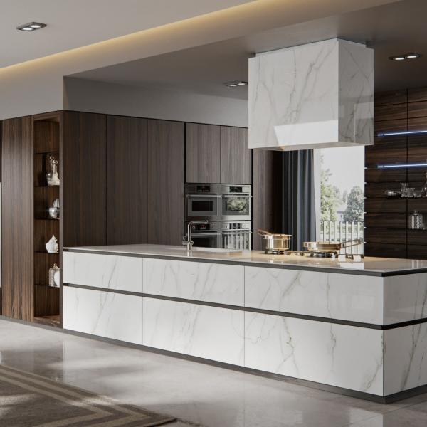 High-end Design Melamine Kitchen Cabinet CustomizationAnd Automatic Push-to-Open