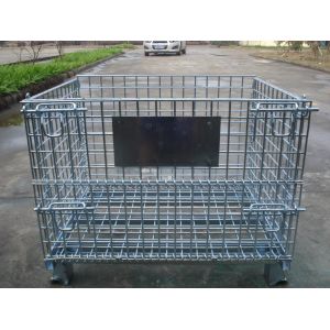 Collapsible wire mesh storage containers for warehouse rack