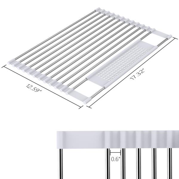 Foldable Dish Sink Drying Rack FDA Grade Soft Silicon Dish Drainer Stainless