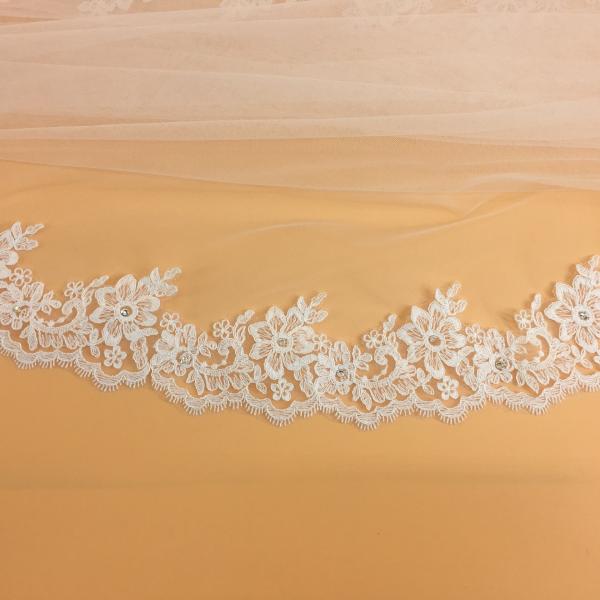 108" Embroidery Cord lace with Rhinstone Ivory/White Bridal Veil Wedding Accessories