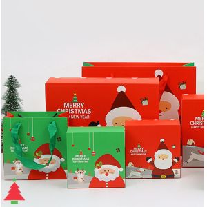 Quality Custom design printing Christmas foldable flat pack gift boxes with portable bags for sale