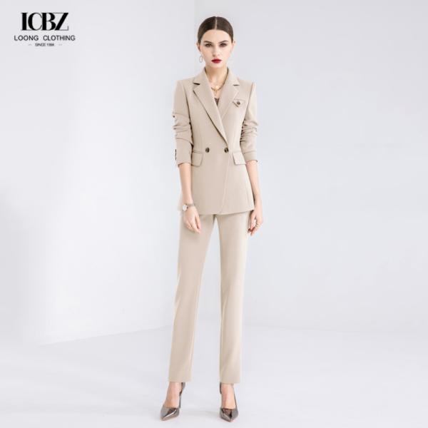 Formal Fashion Suit for Women Slim Fit Double Breasted Pants Suit in Elegant White