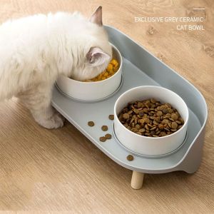 Ceramic Pet Feeder Bowls Anti Overturning Detachable Elevated Rice Basin