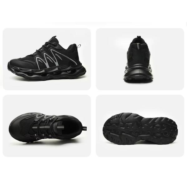 Breathable Microfiber Leather Mesh Safety Shoes With Kevlar Anti-stab Steel Toe And EVA Sole In Black