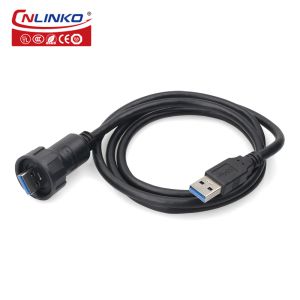 CNLINKO Waterproof Black Shell Waterproof IP68 USB Female Solder Connector USB