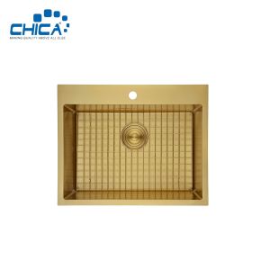 Gold Handmade House Kitchen Sinks Single Bowl SUS304 Stainless Steel Kitchen