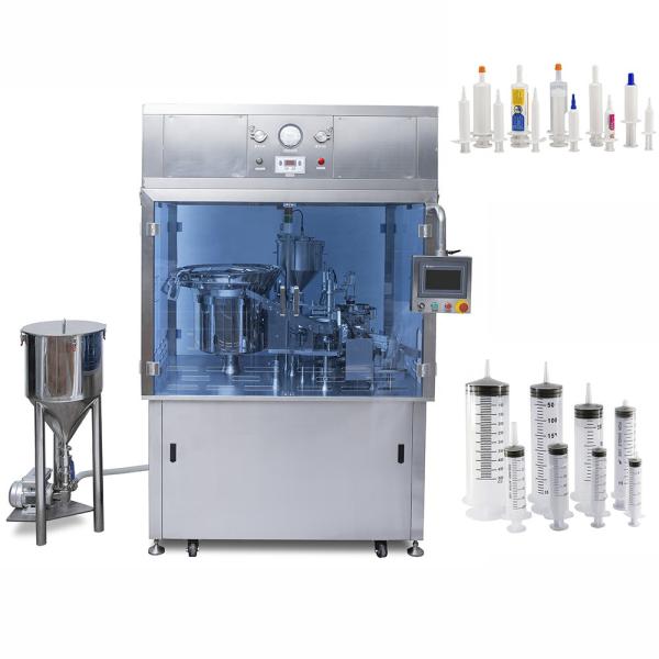 Plastic paste gel packaging dispensing veterinary syringes filling and capping