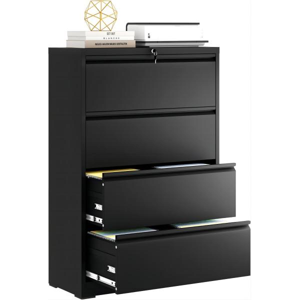 3 drawers black color lateral filing cabinet office furniture cabinet used in office warehouse home use