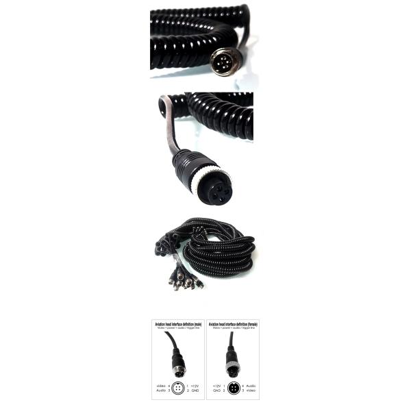 Car Video Aviation Spring Wire Trailer Connector Wire 4-Pin/RCA Spiral Extension Curled Cable