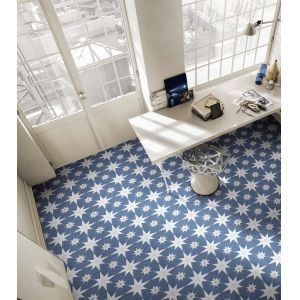 Blue White Ceramic Rustic Tile 25x25cm Clay Floor Tile