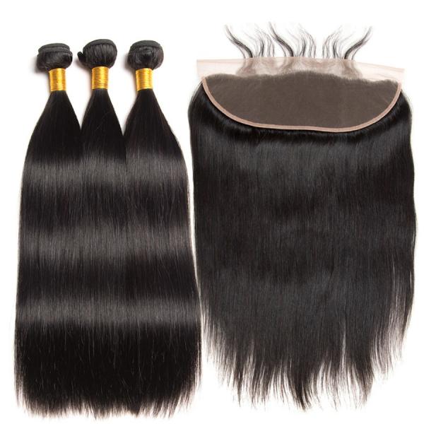 Buy Natural Black Real Straight Human Hair Extensions Bundles No Shedding at wholesale prices