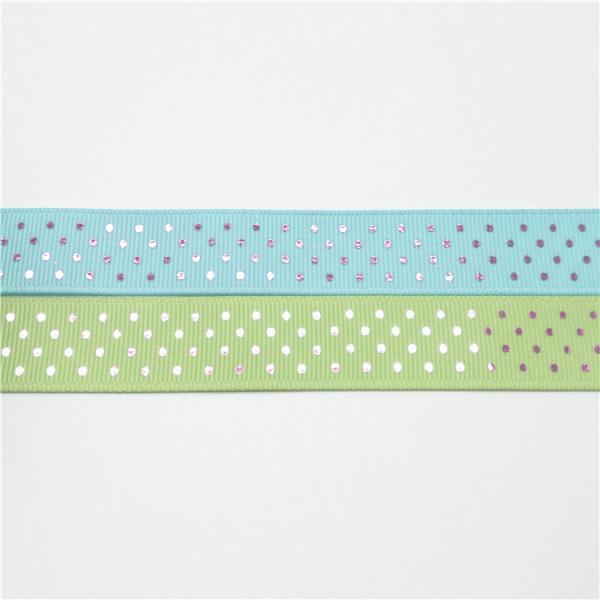 High Quality foil personalised printed ribbon silver Dots Polyester For Gift Packing