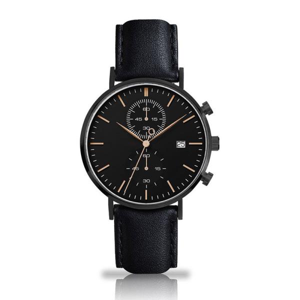 Mineral Crystal Black Stainless Steel Watch Mens Genuine Leather Eco - Friendly