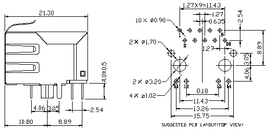 LPJG0820GENL 1000Base-T Magnetic 10Pins RJ45 Jack Shield W/LED Gigabit