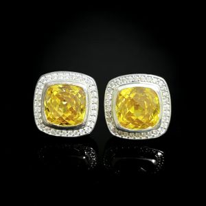 11mm Cushion Cut Golden Cubiz Ziconial Stud Earrings 925 Sterling Silver Vintage