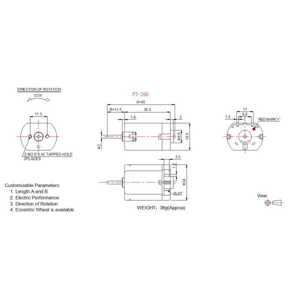 FT-280 12v Automobile Dc Motor 24mm Diameter With Female Terminal RoHS Approved