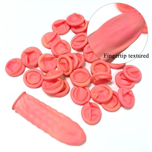 Buy Pink Chlorination Latex Disposable Finger Cots Textured Matte Non Slip at wholesale prices
